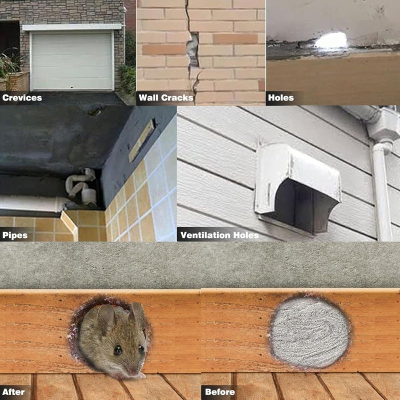 Mcvomv Steel Wool for Rodent Control Steel Wool Mice Control Pads Steel Wool Rodent Barrier Kit Gap Blocker Fill Fabric for Holes Holes/Siding/Pipeline/Vents 4 Pack - Image 2